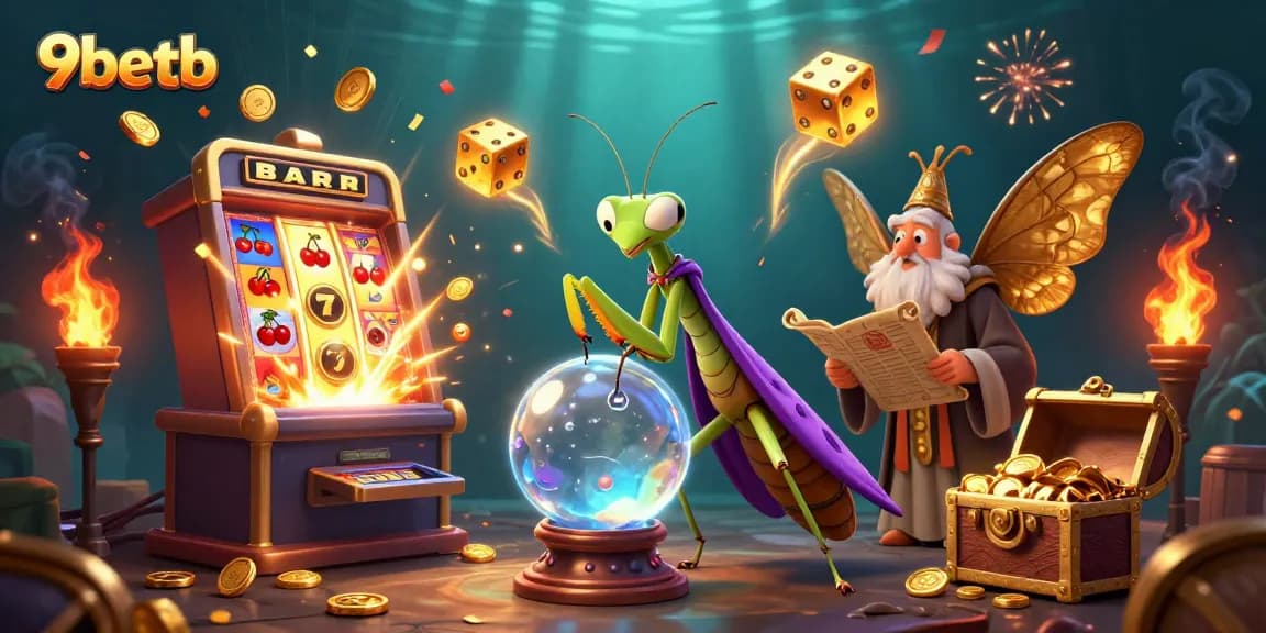 Engage in exciting gaming at 9betb with a vibrant illustration capturing thrilling casino elements.
