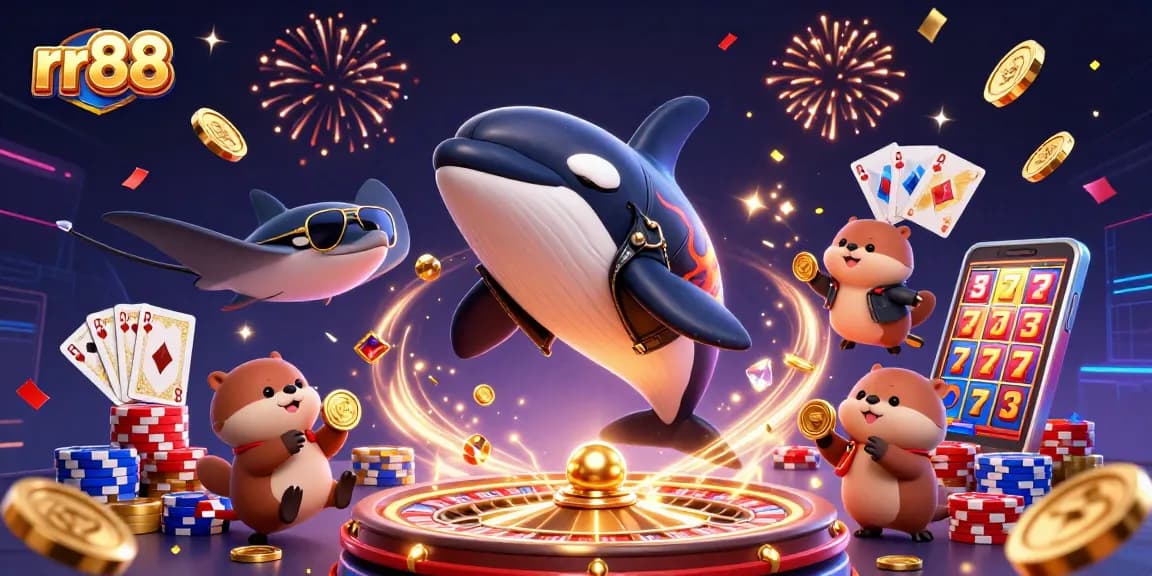 rr88 captures thrilling moments with playful sea creatures amidst a vibrant casino scene