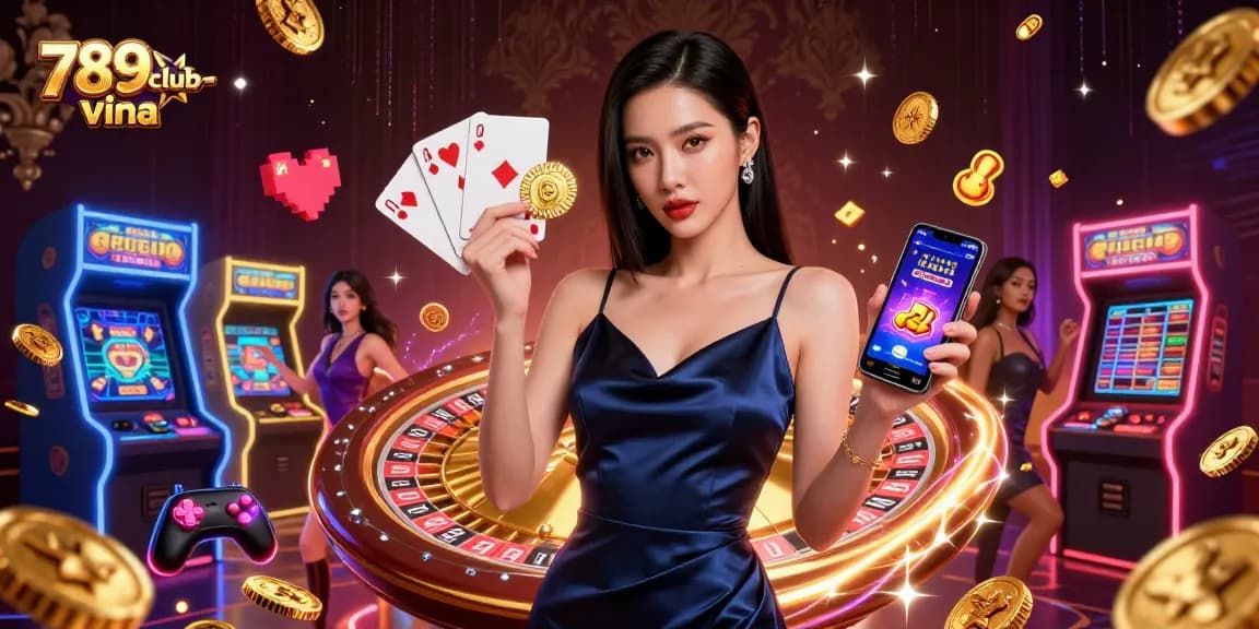 Engage in the thrilling world of 789club-vina with this vibrant casino illustration featuring a confident player.
