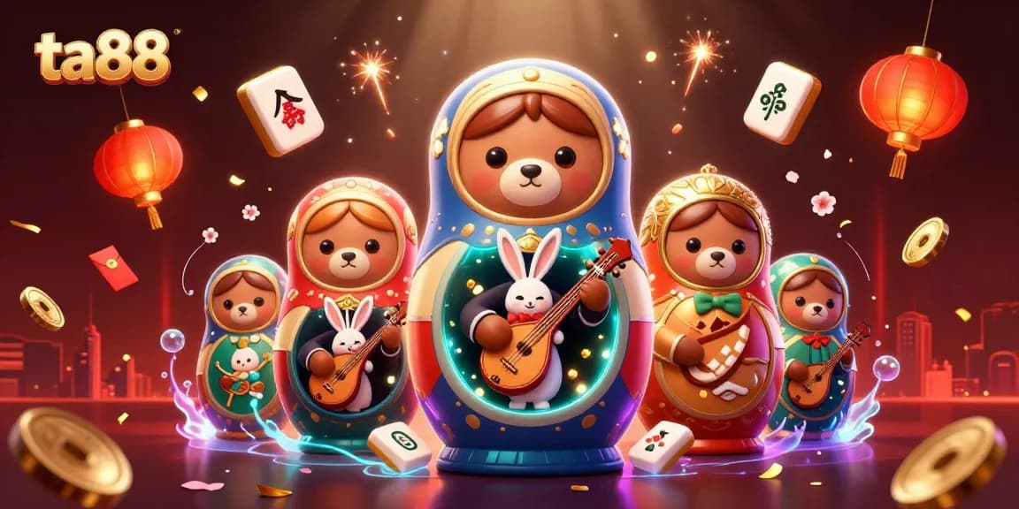 ta88 showcases a vibrant casino scene with animated characters and festive elements, illustrating engaging gameplay.