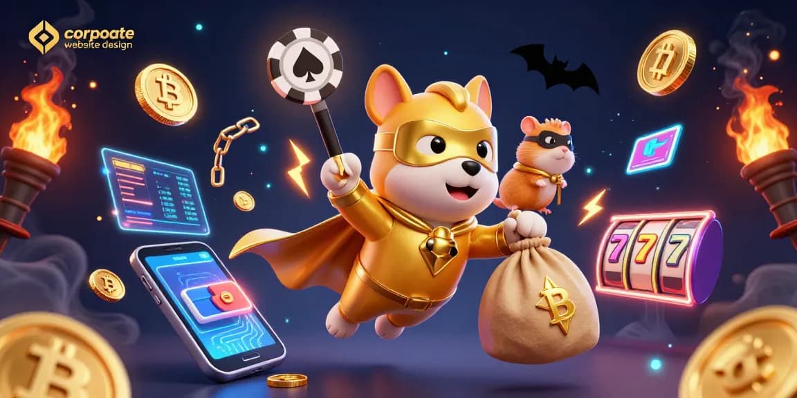 Engage with innovative corporate website design featuring dynamic casino-themed graphics and characters.
