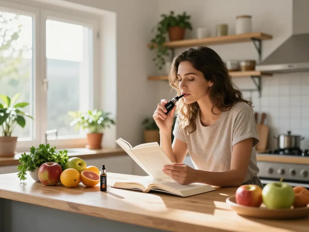 Vaporizzatori THC in Italia presentati in una serena scena di benessere in cucina, che mostra elementi naturali e un'integrazione di uno stile di vita orientato alla salute.