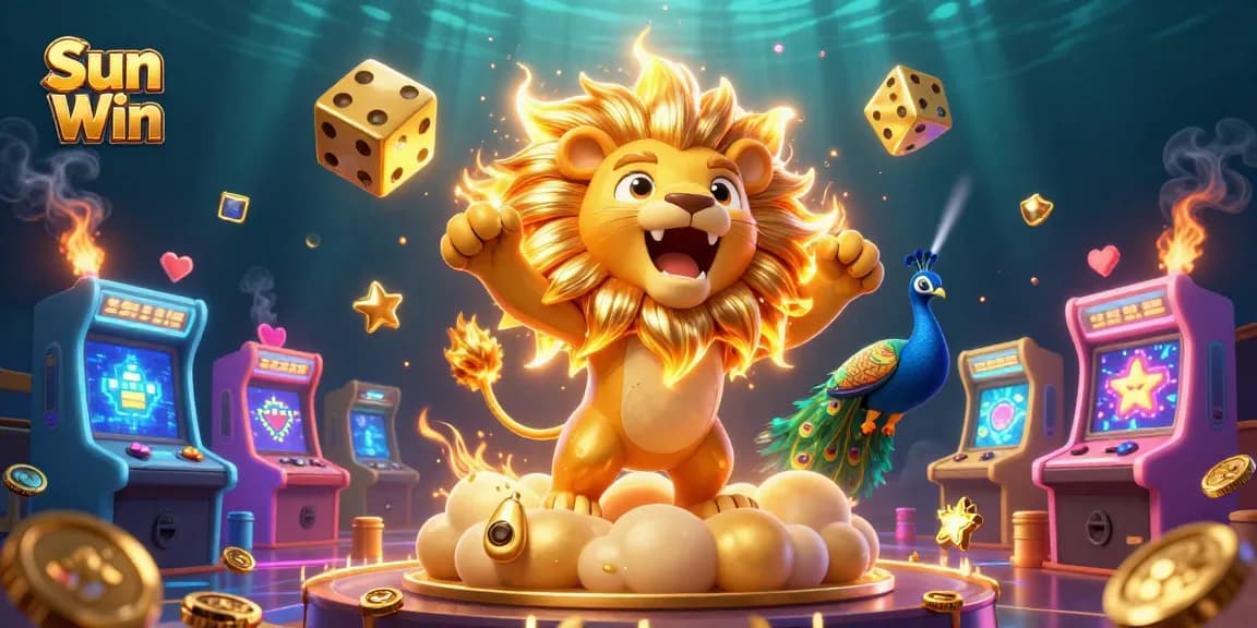 Experience the thrill of Sun Win with a majestic sun lion in an exciting casino scene.