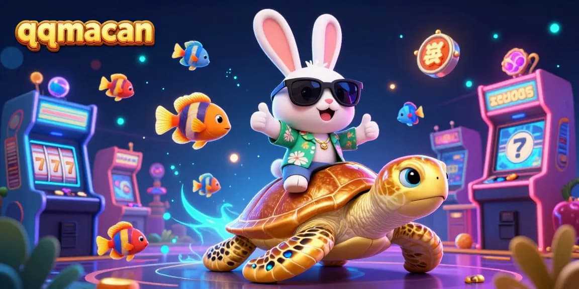 Play exciting slot games at qqmacan with vibrant visuals of lucky symbols and a dazzling background.