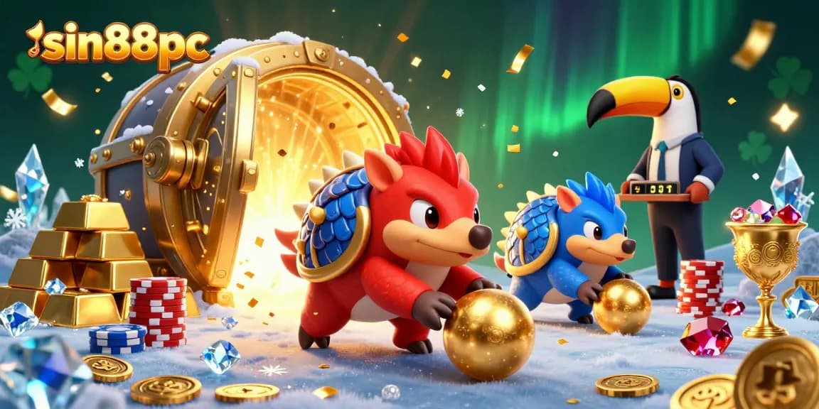 Experience thrilling competition with sin88pc pangolins bowling through poker chips in a vibrant 3D casino scene.