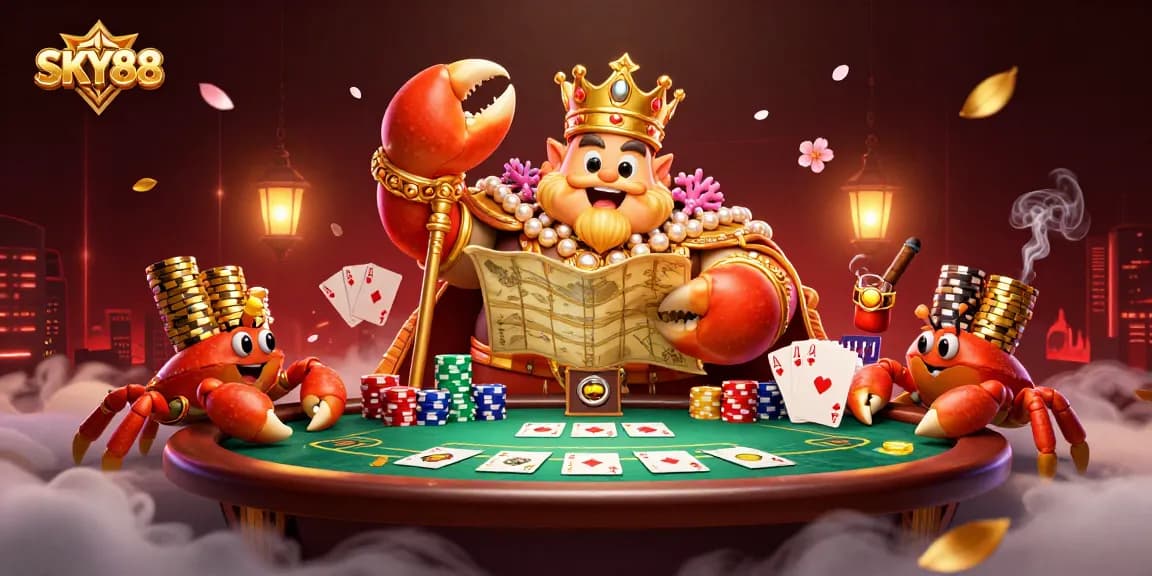 Experience the thrilling world of SKY88 with a magical crab emperor in a vibrant gaming realm.