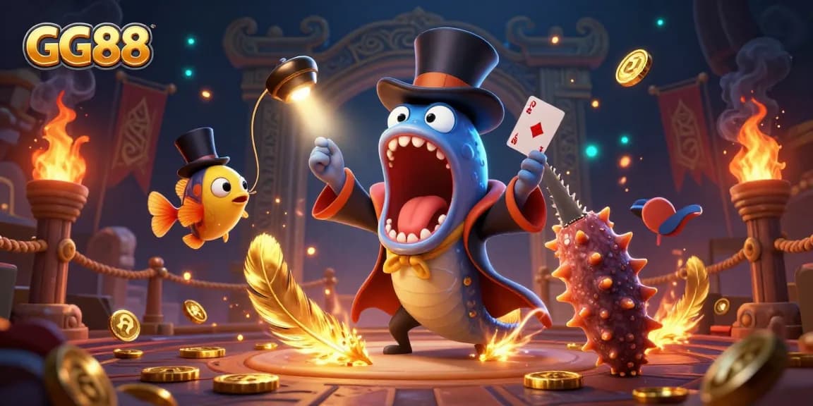 Experience the thrill of GG88 with a magical underwater casino setup featuring a bioluminescent eel and anglerfish.