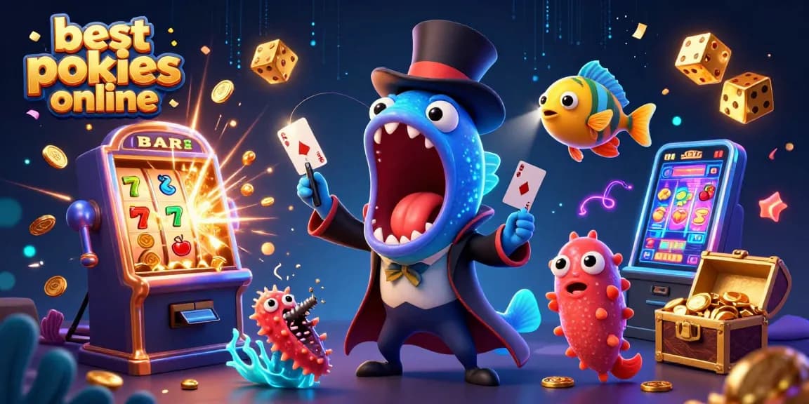 Experience the thrill of the best pokies online with vibrant 3D characters in an action-packed casino scene.