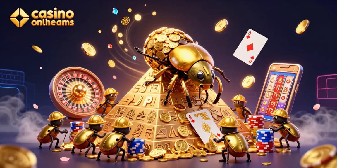 Experience casino online non aams with animated golden beetles rolling coins and vivid casino elements.