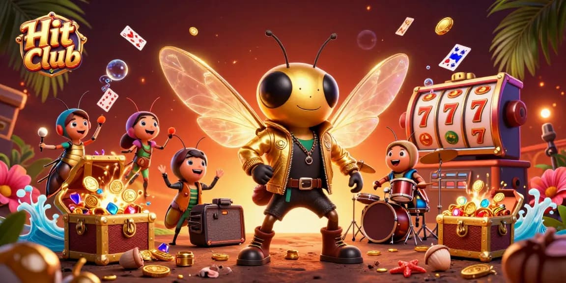 Experience the thrill of Hit club with a rock star cicada in a vibrant casino scene.