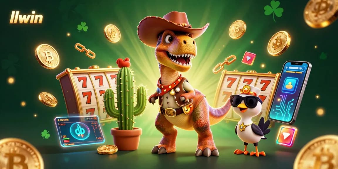 llwin guides players through engaging slot games with a fun dinosaur theme and vivid casino elements.