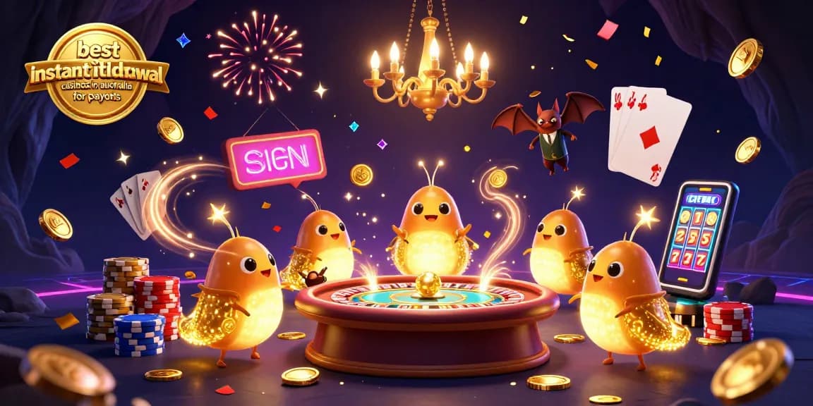 Experience the best instant withdrawal casinos in australia for payouts with glowing casino scenes and vibrant gameplay.