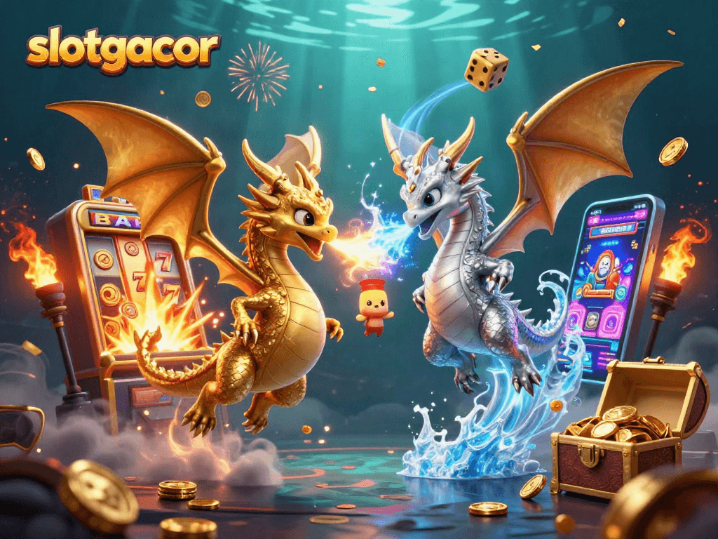 Engage with the slotgacor game featuring dragons, slot machines, and vibrant casino elements!