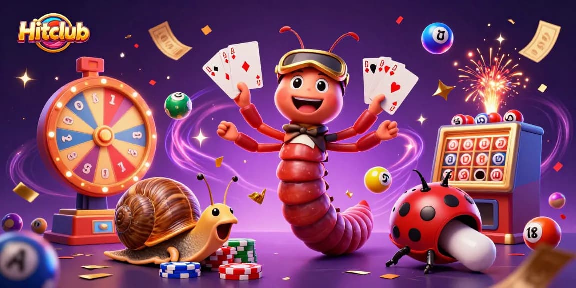 Experience the excitement at Hitclub with casino games and a dynamic 3D illustration scene.