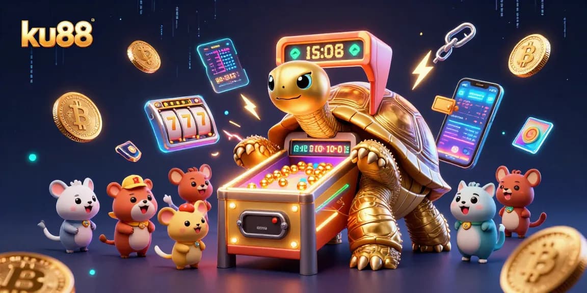 ku88 casino players enjoy vibrant slot games with a colossal golden tortoise animated scene