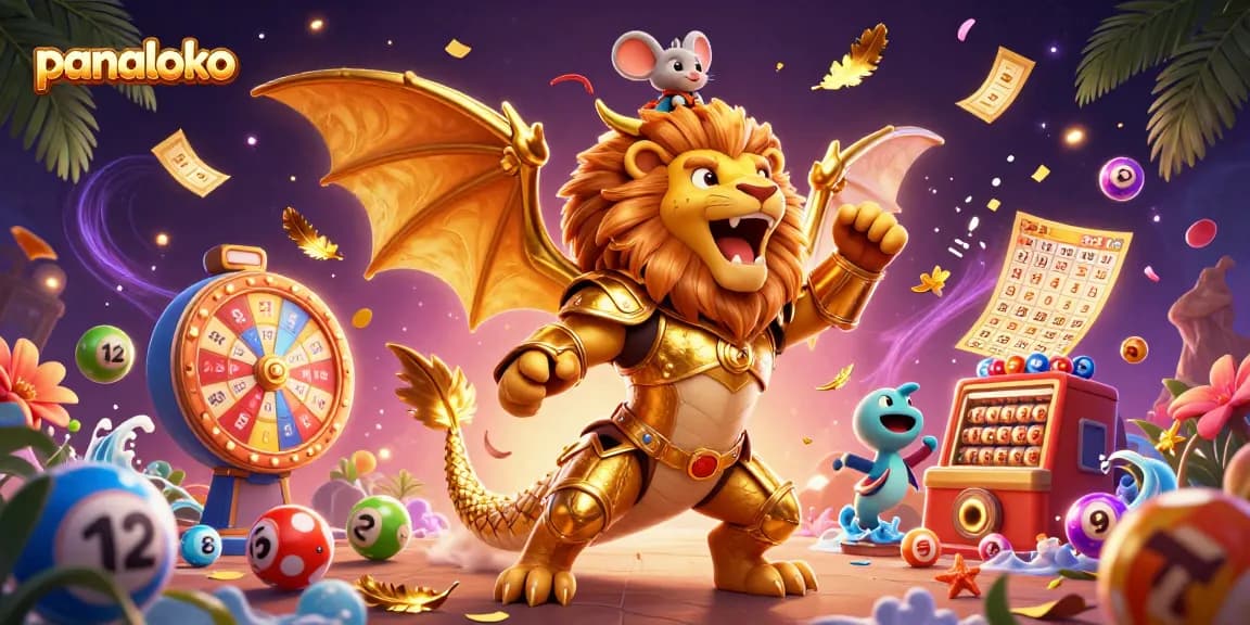 Panaloko gathers excitement with a golden chimera and lottery elements in a thrilling gaming scene.