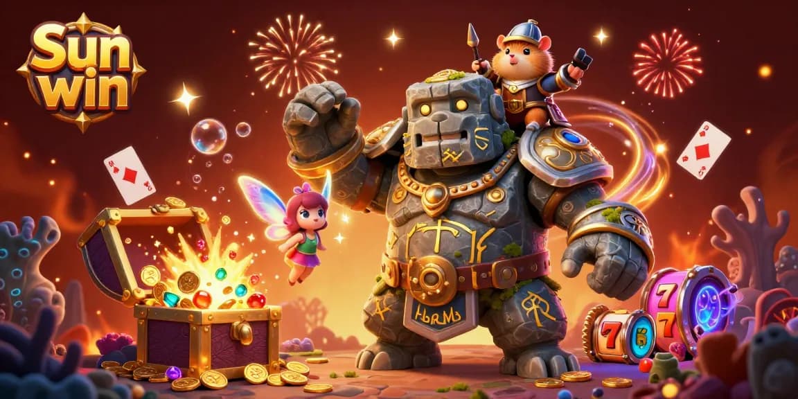 Experience gambling thrills with Sun win as characters interact in a vibrant casino adventure.