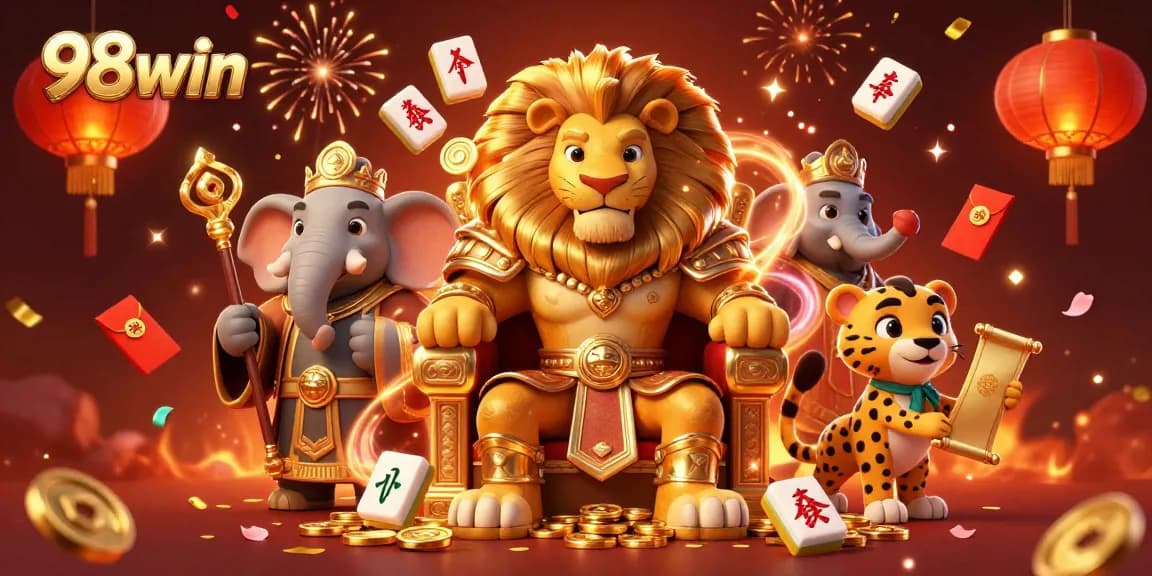 Experience thrilling moments with 98win at the vibrant online casino scene featuring majestic characters and magical elements.