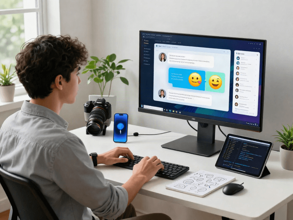 Engaging workspace with spicy chat ai interface on monitor showcasing dynamic conversations and vibrant user interactions.