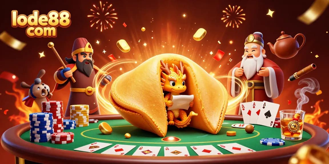 Join the excitement at lode88 com with a vibrant 3D illustration of a dynamic casino scene filled with fortune, gold, and playful characters.