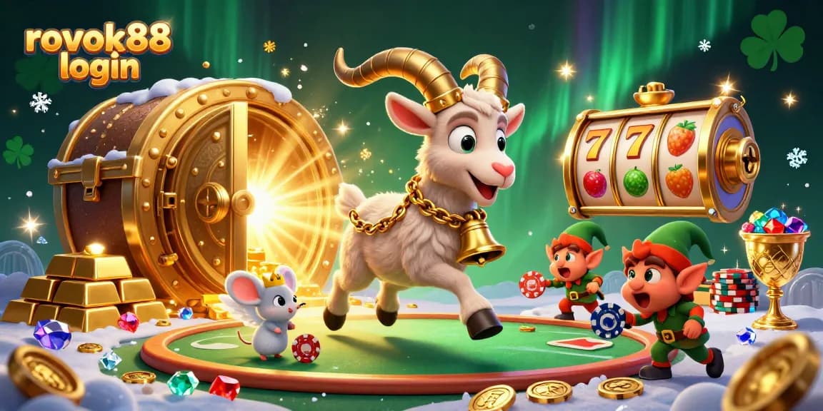 Engage in rokok88 login to experience a vibrant holiday-horror casino scene filled with treasures and 3D characters.