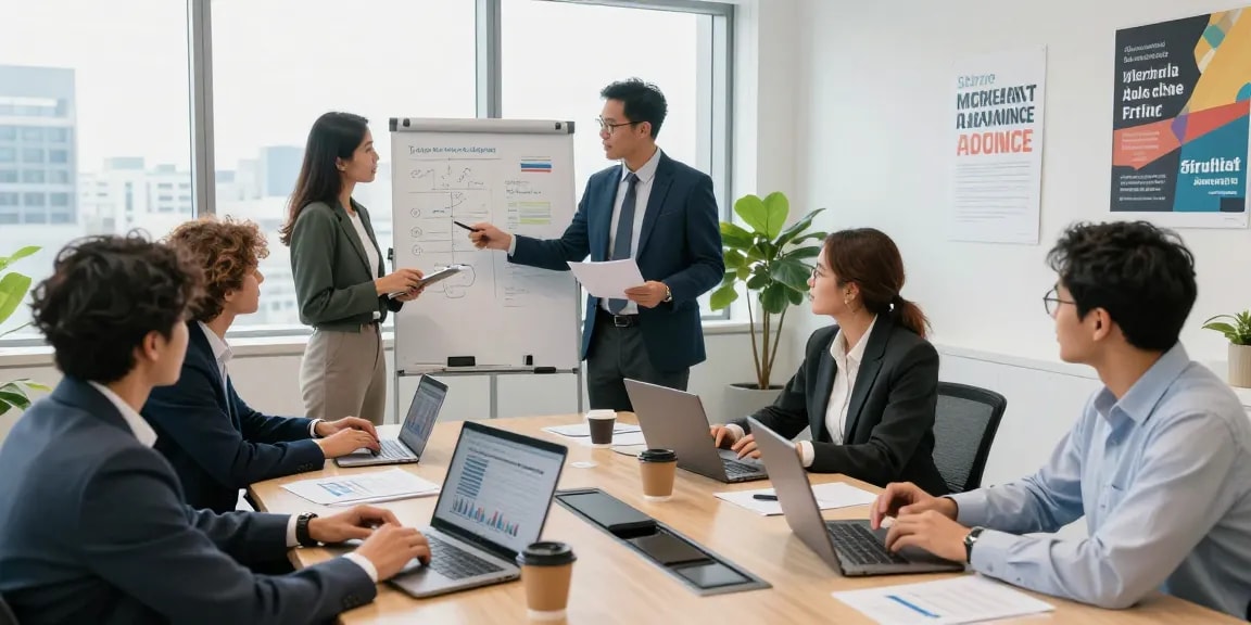 Team discussing Stripe merchant cash advance strategies in a modern office.