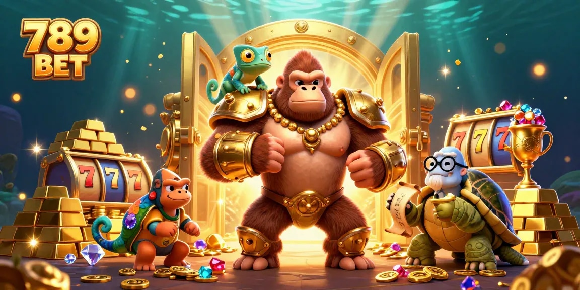 Join the action with 789 BET as a gorilla king, chameleon spy, and tortoise elder celebrate big wins!