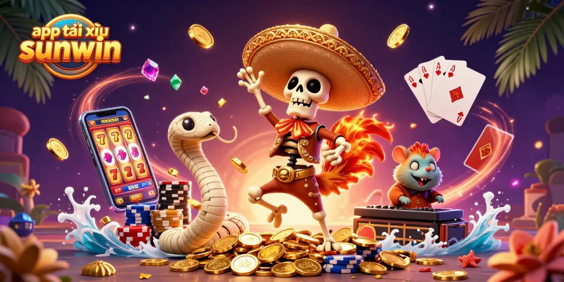 Engage in thrilling gameplay with app tài xỉu sunwin amidst vibrant 3D casino characters and elements.