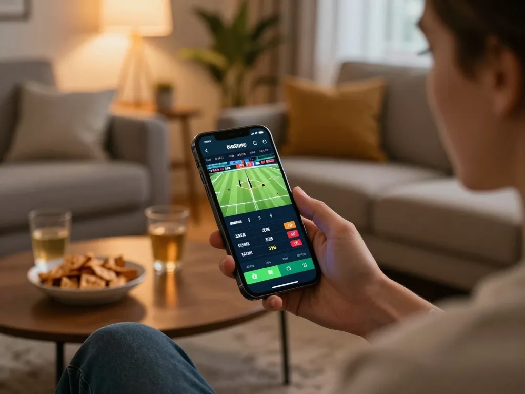 Experience vipwin sports betting on smartphone in a cozy home gaming setup