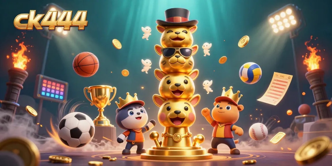 Engage in betting action with ck444's vibrant totem pole amidst dynamic sports elements.