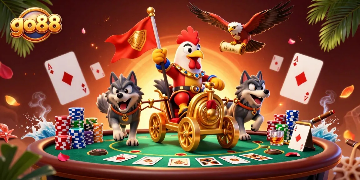 Experience exciting gameplay with go88 featuring a rooster warlord in a dynamic casino scene.