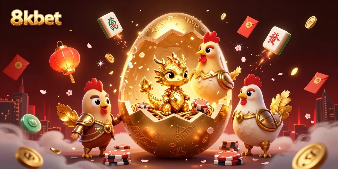Experience thrilling gameplay at 8kbet with a golden baby dragon surrounded by casino elements.