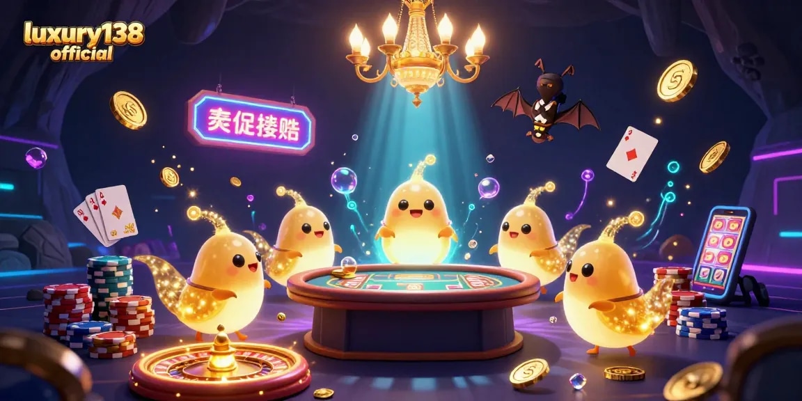 Win big at luxury138 official with fun games and vibrant casino elements illuminated by glowworms.