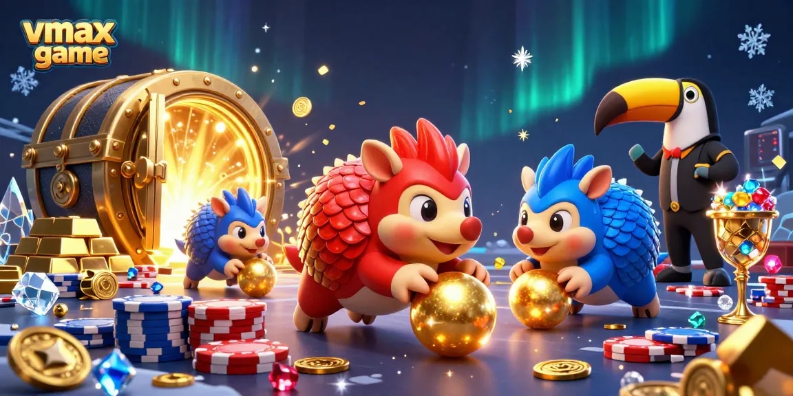Experience the dynamic vmax game between rival pangolins shooting through poker chips amidst sparkling treasures.