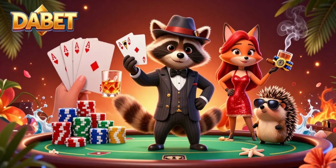 DABET players enjoying an exciting poker game with vibrant casino elements and colorful chips.