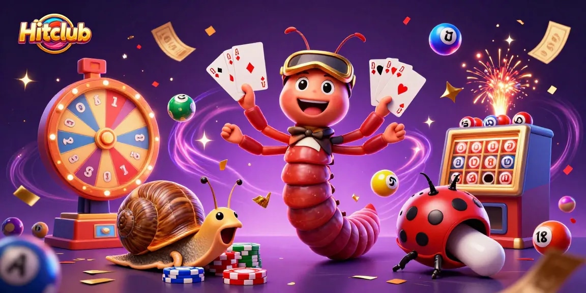 Experience the excitement at Hitclub with casino games and a dynamic 3D illustration scene.