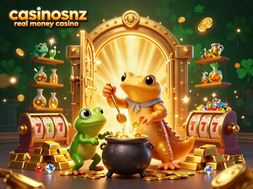 Experience the magic of casinosnz real money casino with enchanting 3D characters in a vibrant lab.