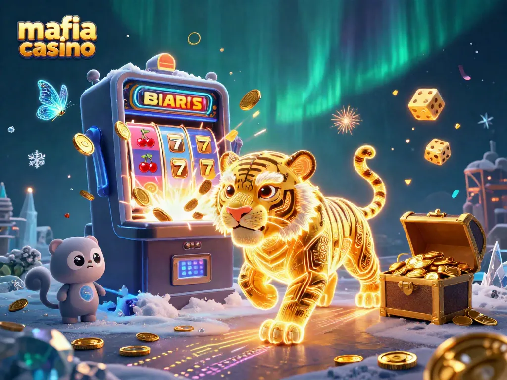 Mafia Casino showcases a golden tiger in a vibrant digital landscape, celebrating massive jackpot wins.