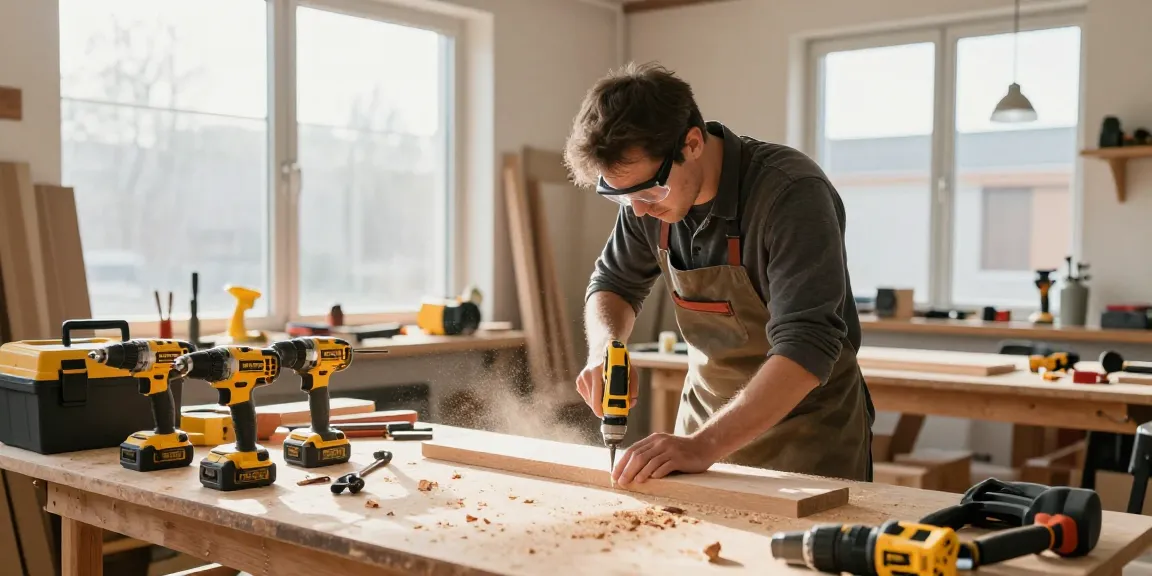 Offerta Black Friday Dewalt: artigiano che utilizza un attrezzo elettrico in un laboratorio luminoso.