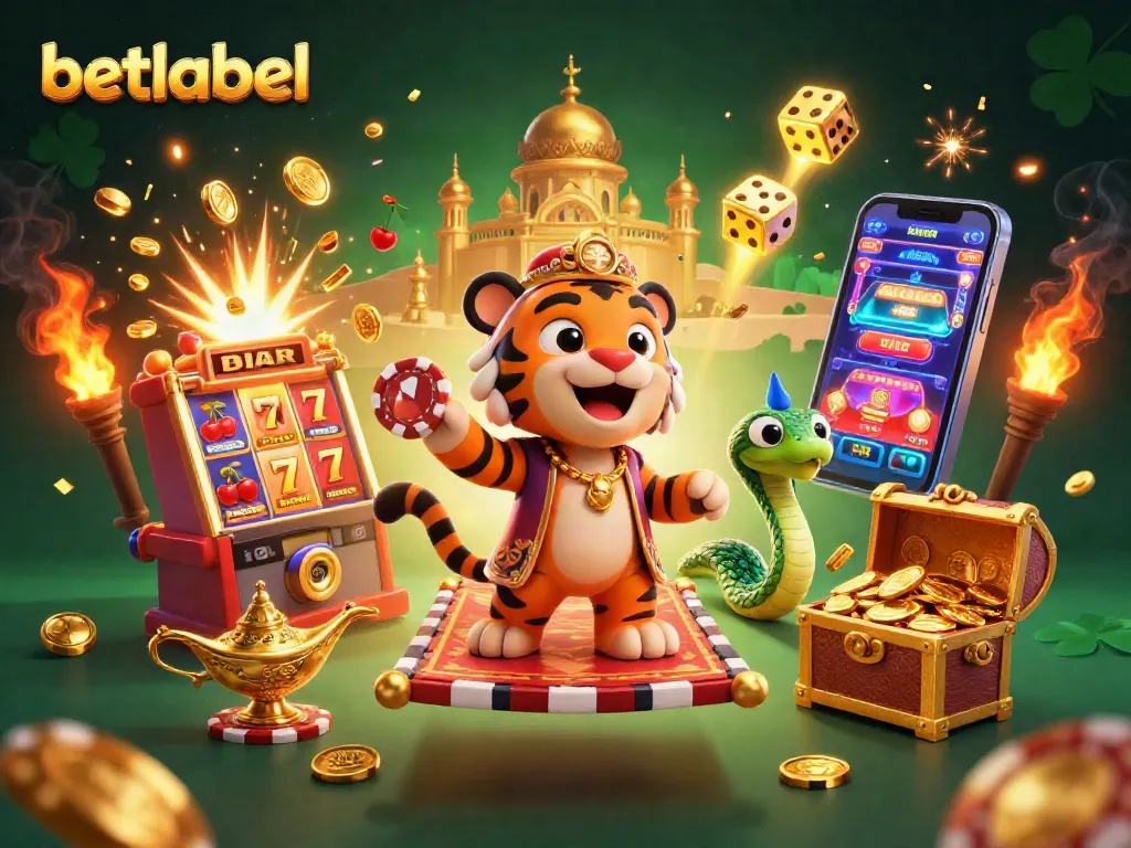 Play online at betlabel with vibrant casino elements and a magical Arabian theme.