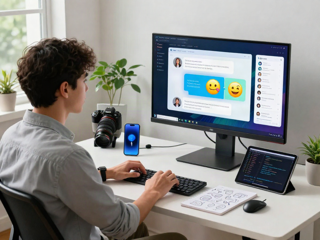 Engaging workspace with spicy chat ai interface on monitor showcasing dynamic conversations and vibrant user interactions.