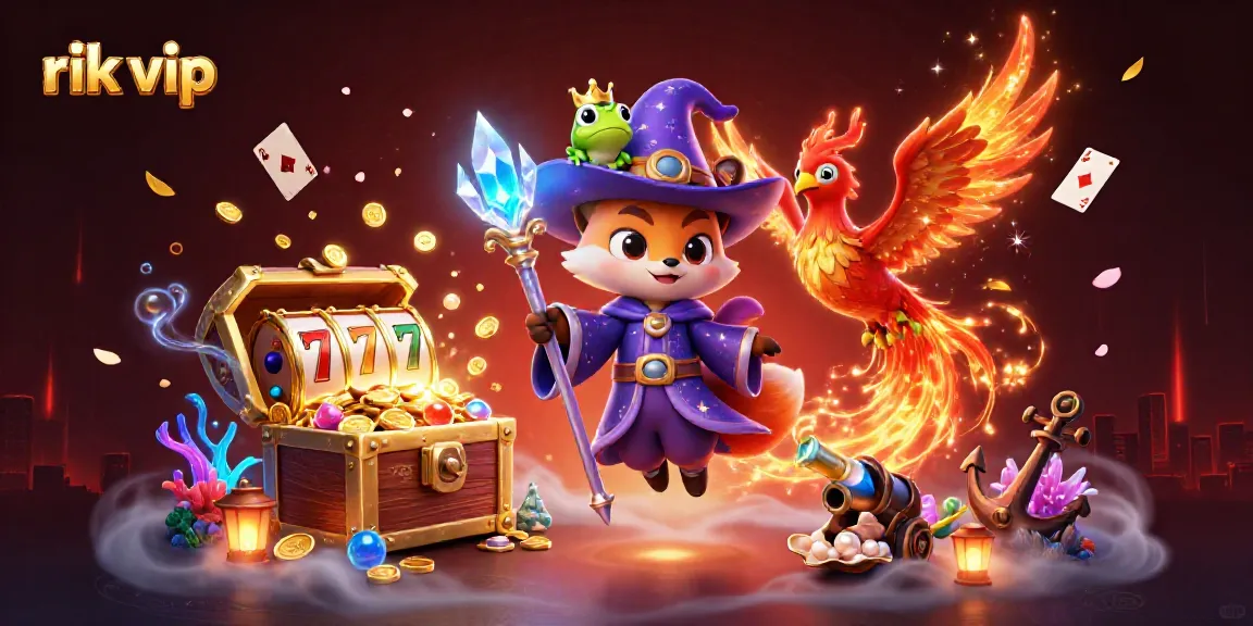 Engage with rik vip's thrilling experience, exploring winning tokens and slots in an enchanting casino scene.