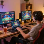 Experience exciting gameplay using the LC88 link at home with a cozy setup for online gambling.