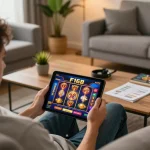 House viewer engaging in exciting gameplay at Nhà cái F168 with a vibrant tablet display.