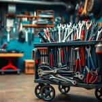 carrello attrezzi completo ben organizzato, pronto all'uso per ogni progetto di fai-da-te.