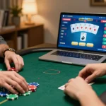 Engaging poker gameplay on trang chủ F168, highlighting strategy and excitement in a cozy home setting.