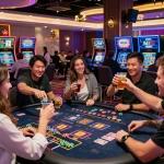 Exciting MM88 online gambling experience with friends at a modern casino table.