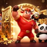 Xocdiaa88 brings excitement to online gaming with an engaging victory scene of a bull mascot, eagle, and panda.