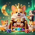 Engage with the world of ph365 through a vibrant illustration depicting a royal corgi and a cat butler amidst casino riches.