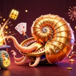 nbett captures a thrilling casino scene with a giant nautilus roulette wheel and a jackpot explosion.